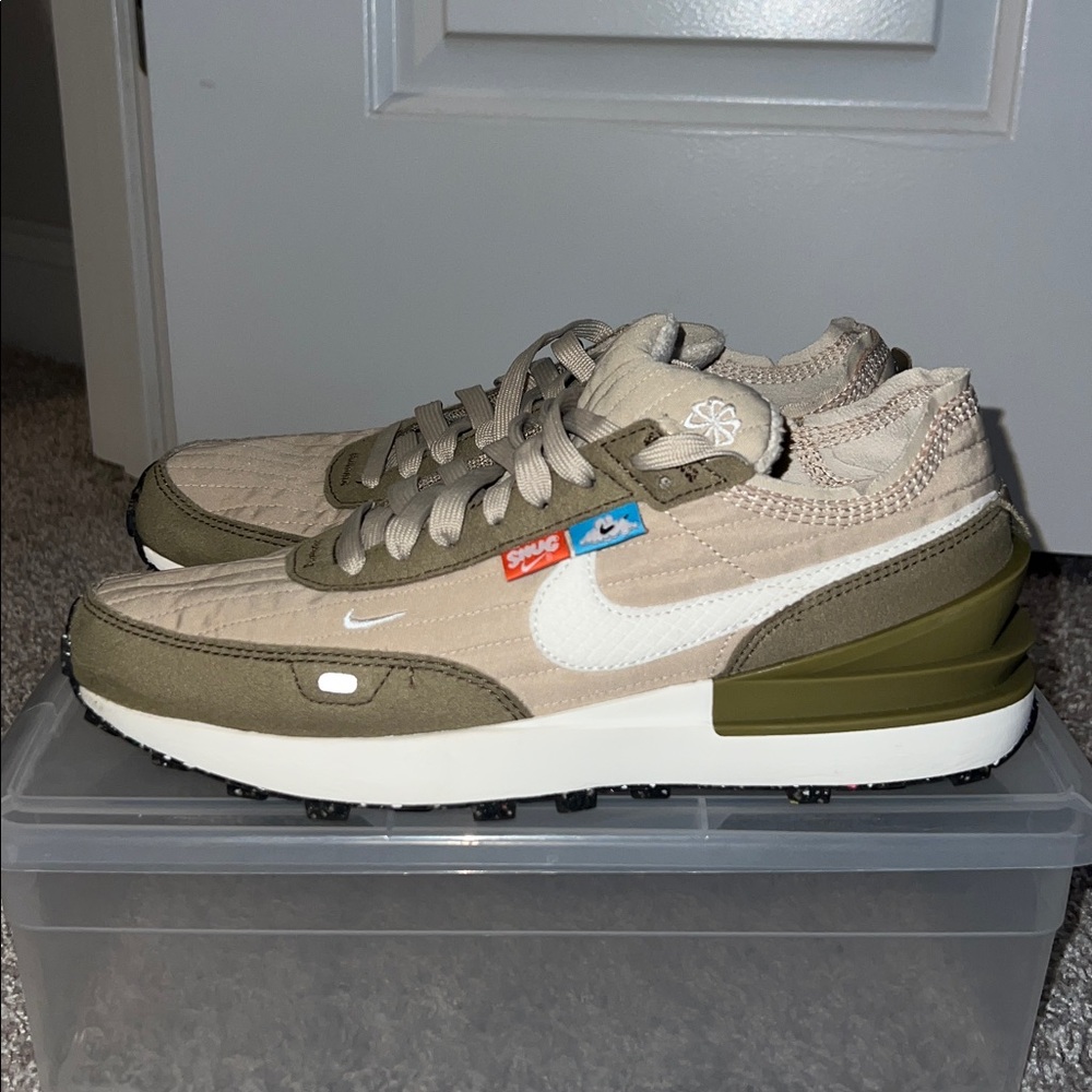 Nike Tan and Olive Sneakers with White Swoosh (Brand New)